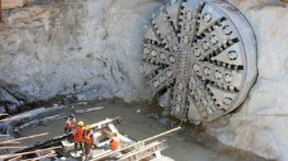 Tunnel boring machine on construction site building metro
