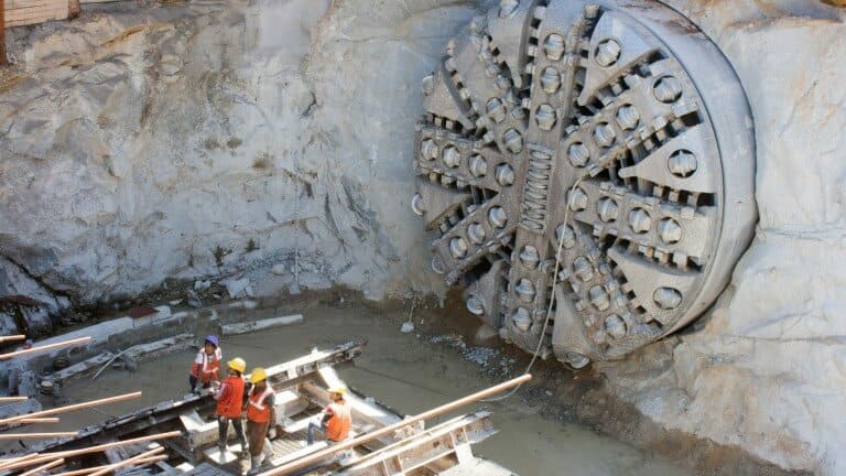 Tunnel boring machine on construction site building metro