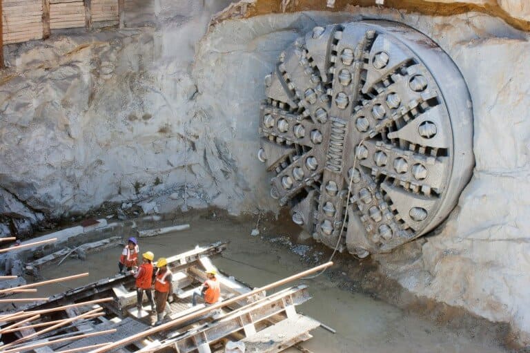 Tunnel boring machine on construction site building metro